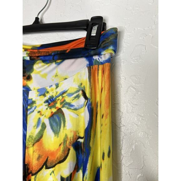 Maximalist Abstract Cullotte Pants Full Length Yellow & Blue Floral Waves NWOT - Picture 6 of 13